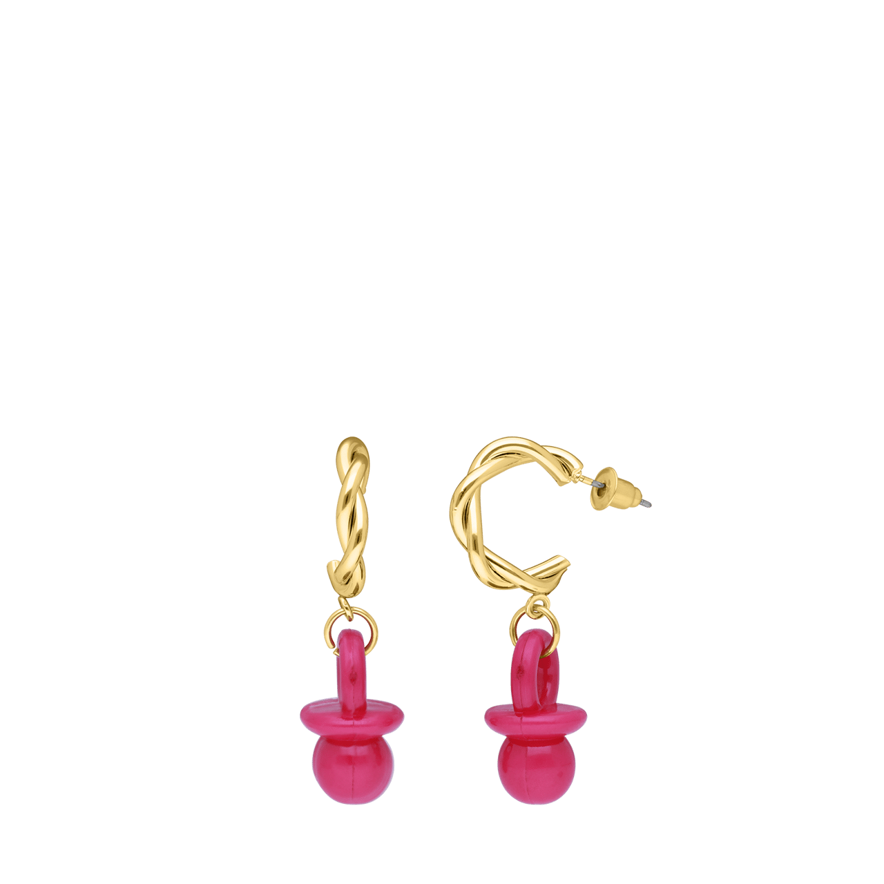 Bijoux goudkleurig oorringen met fuchsia speen