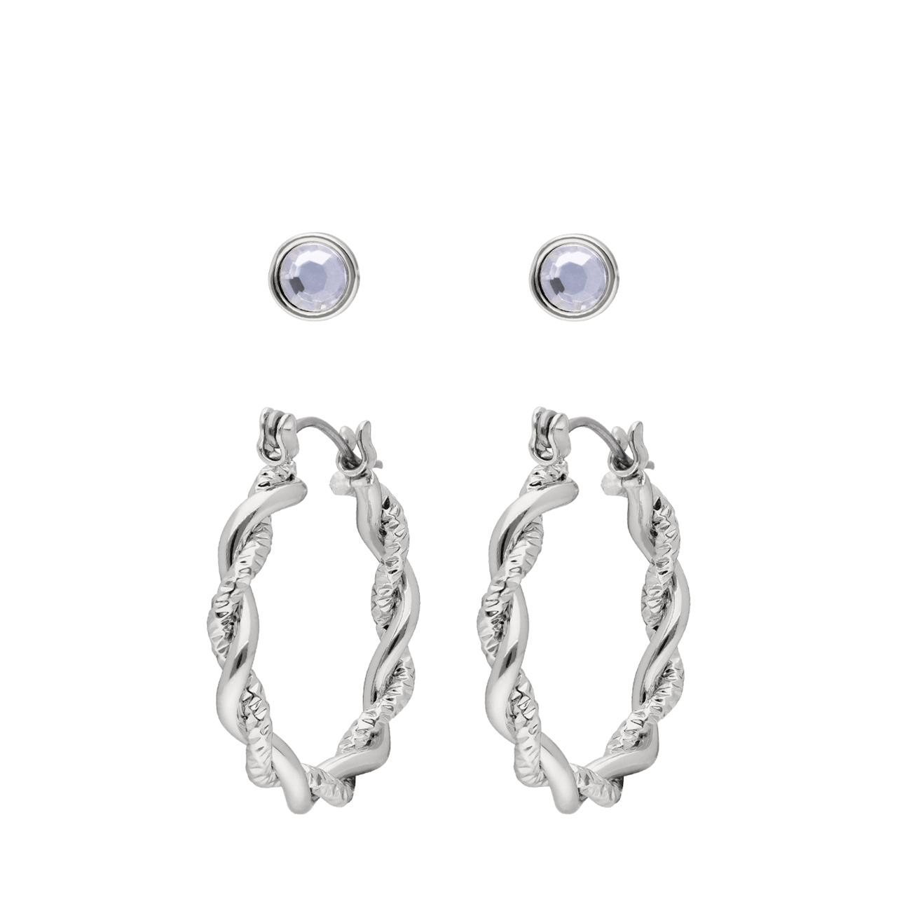 Zilverkleurige bijoux set van 2 oorbellen gedraaid