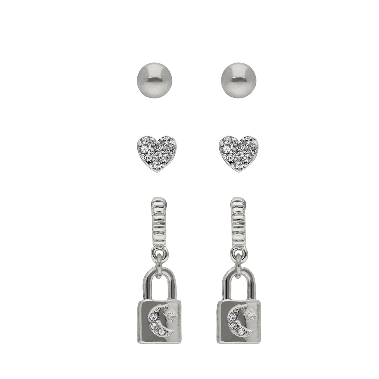 Zilverkleurige bijoux 3 oorbellen set