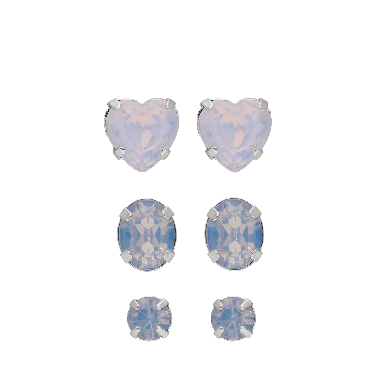 Zilverkleurige bijoux set 3 oorknoppen met steen