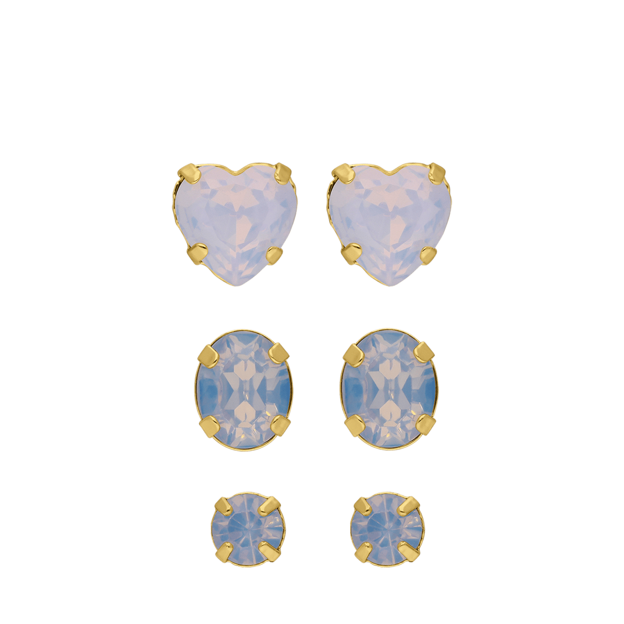 Goudkleurige bijoux set 3 oorknoppen met steen