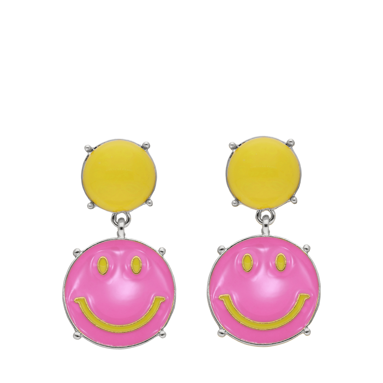 Zilverkleurige bijoux oorbellen met roze smiley