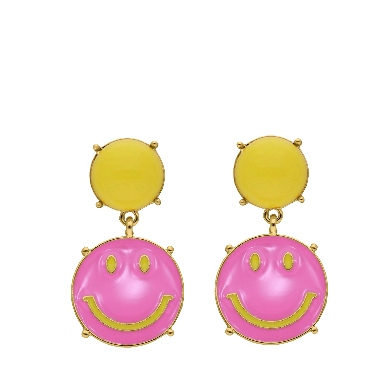 Goudkleurige bijoux oorbellen met roze smiley