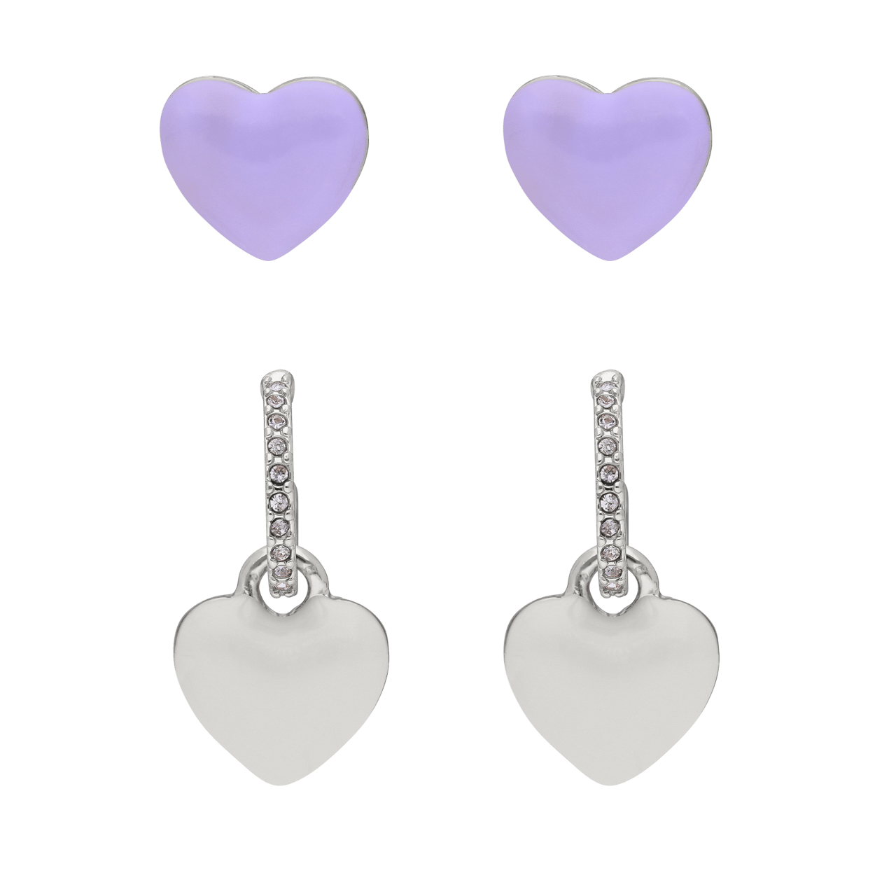 Zilverkleurige bijoux set 2 oorbellen met hart