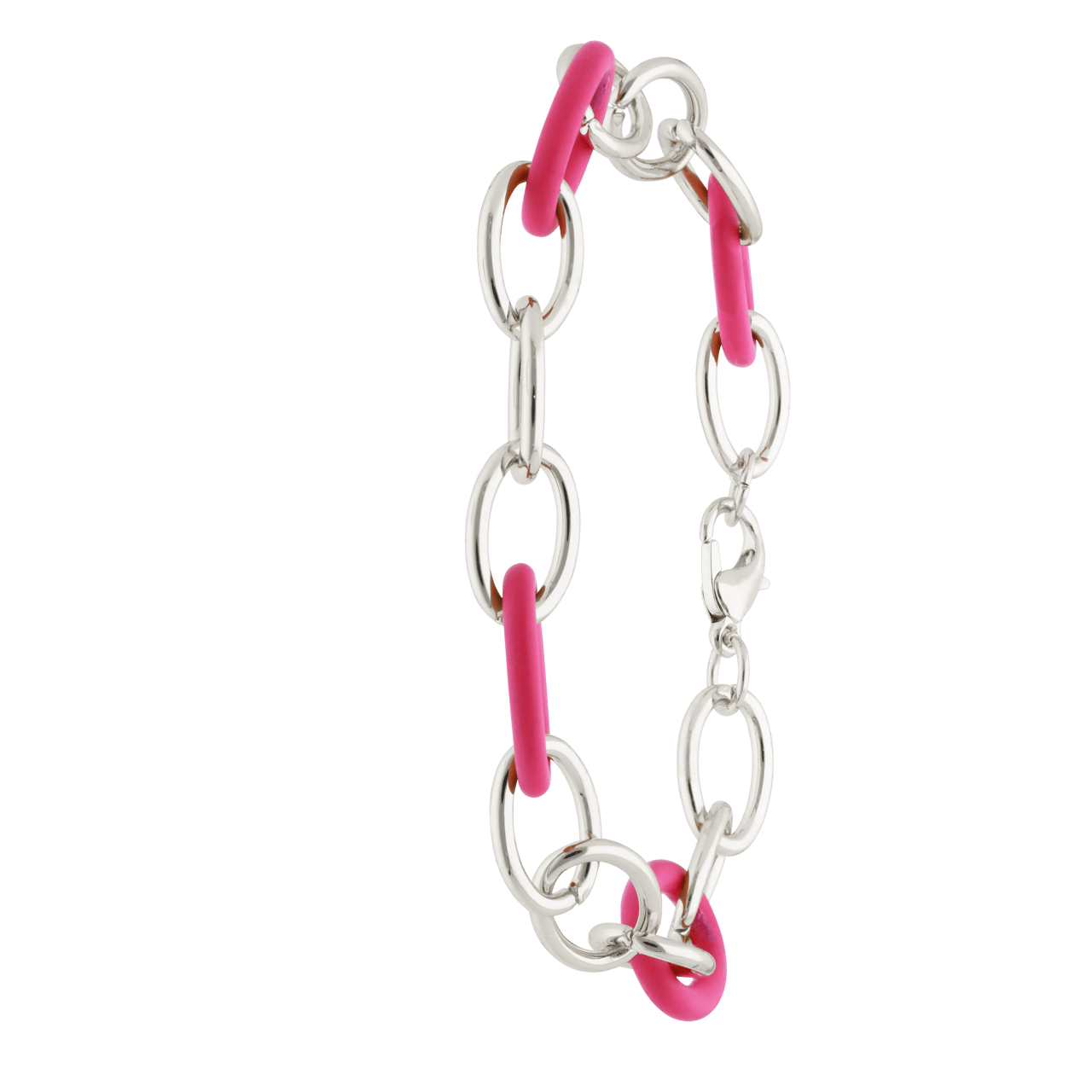 Zilverkleurige bijoux armband met fuchsia schakels