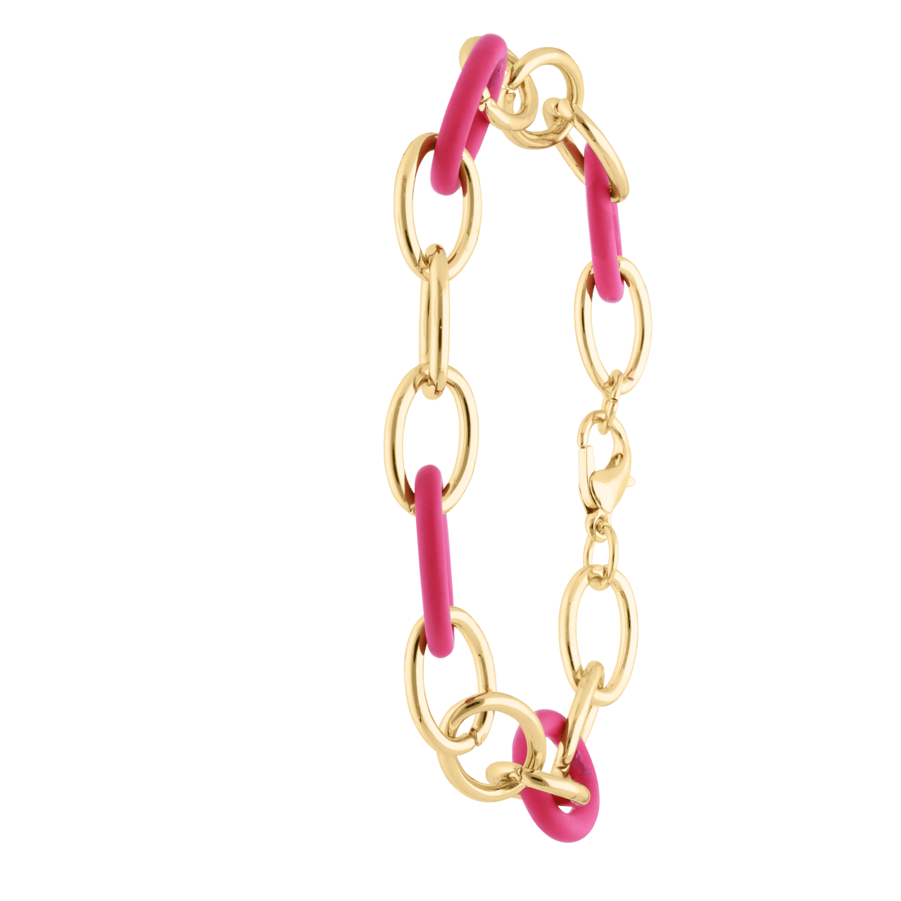 Goudkleurige bijoux armband met fuchsia schakels
