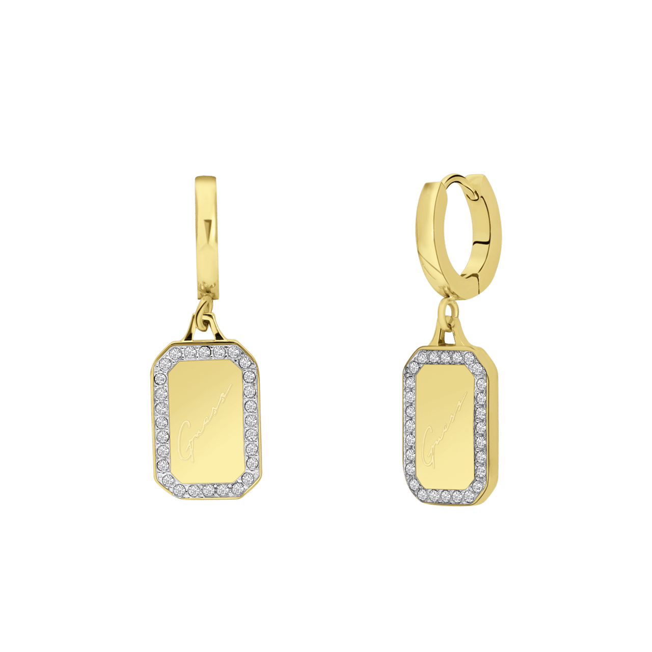 Guess goldplated stainless steel oorbellen CRYSTAL TAG