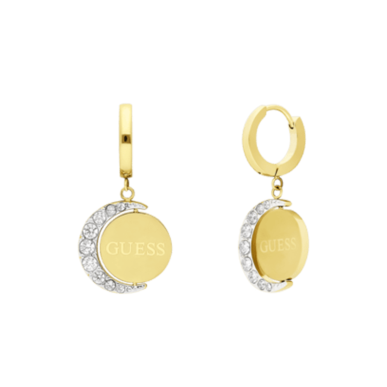 Guess stalen goldplated oorringen met hanger met kristal voor dames