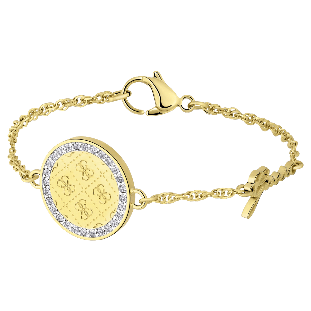 Guess stainless steel goldplated bedelarmband met kristal voor dames