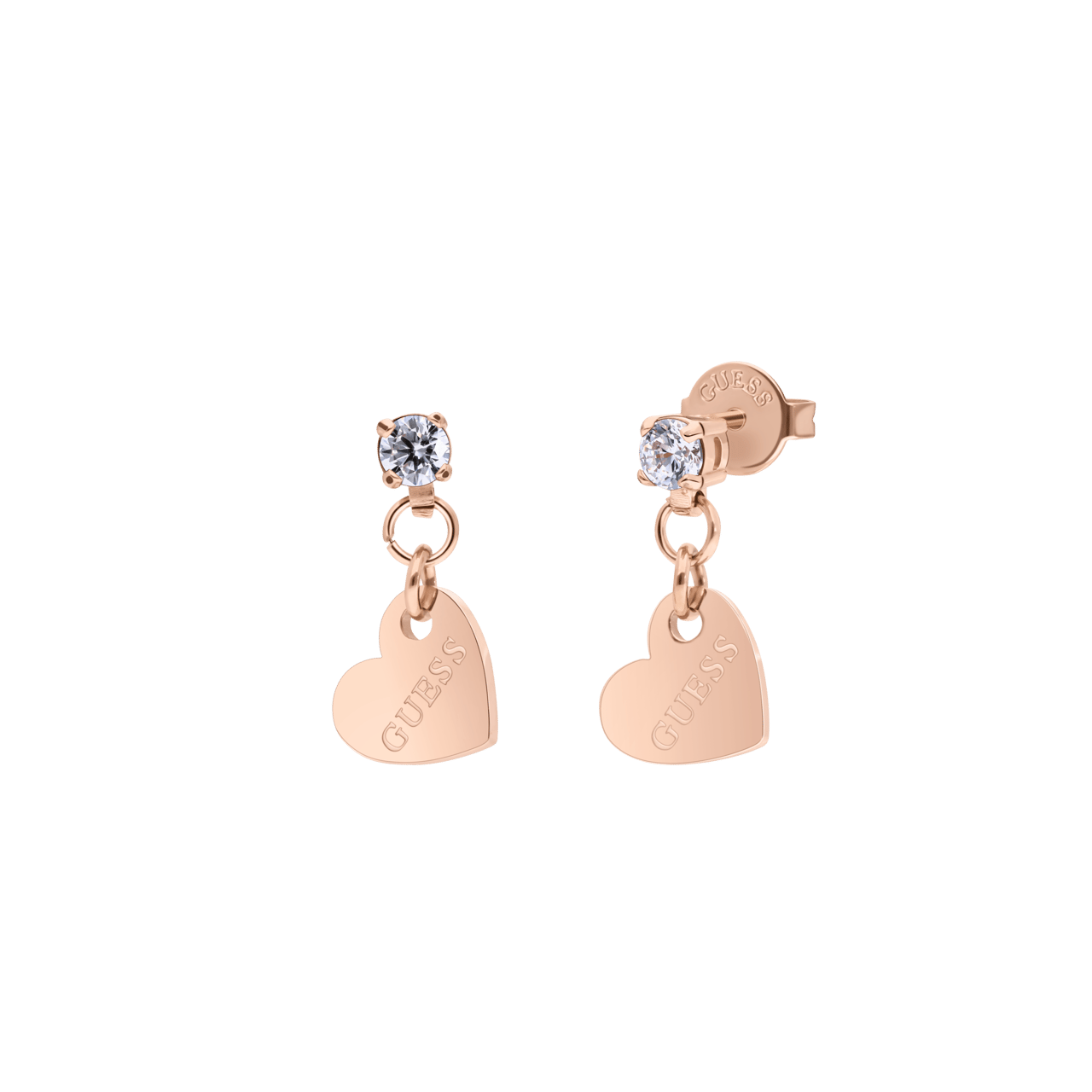 Guess stainless steel roséplated oorhangers hart met kristal voor dames