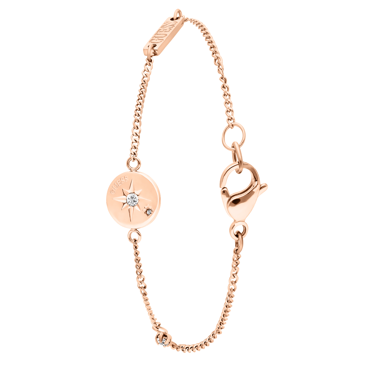 Guess stalen roséplated schakelarmband met kristal voor dames