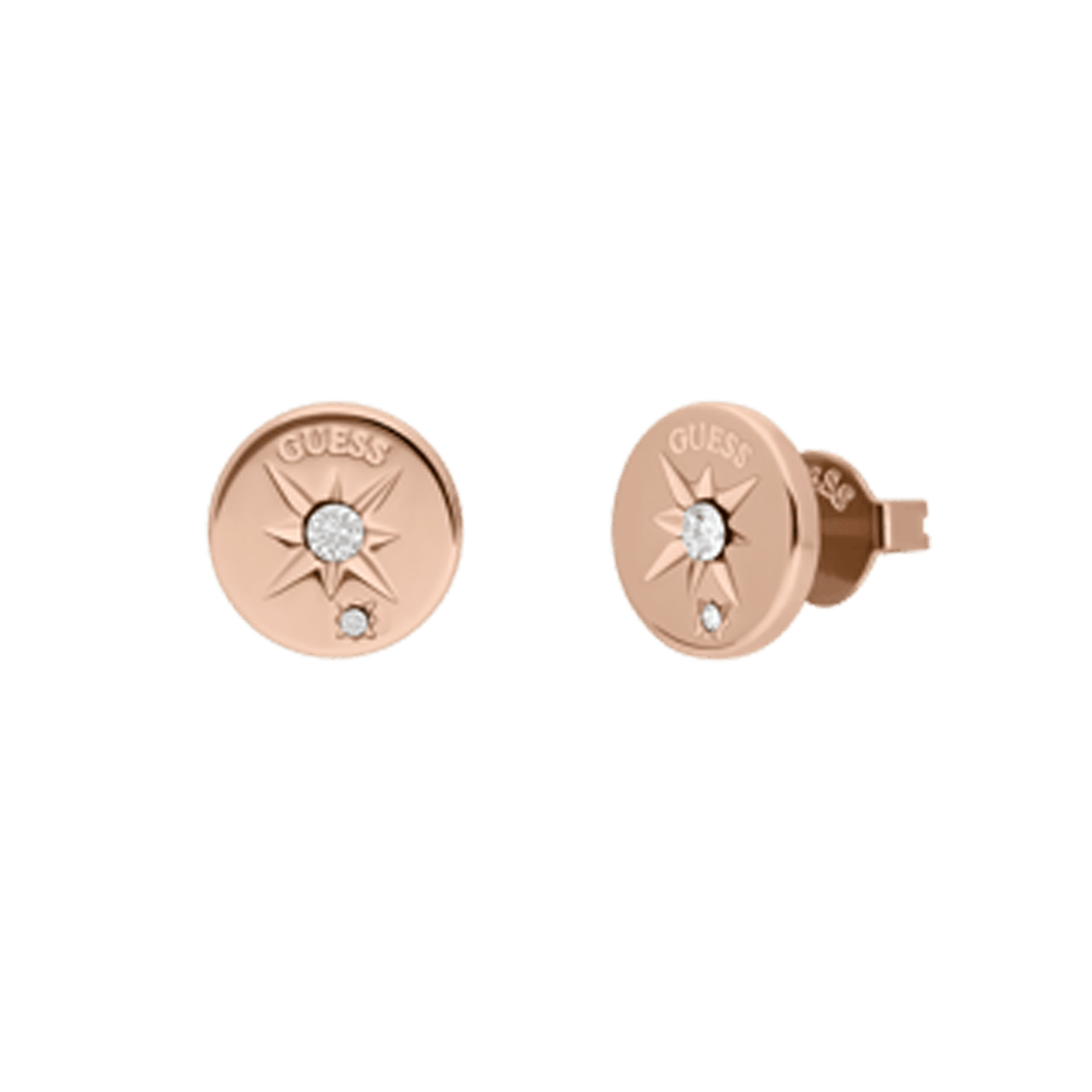 Guess stalen roséplated oorknoppen met kristal voor dames