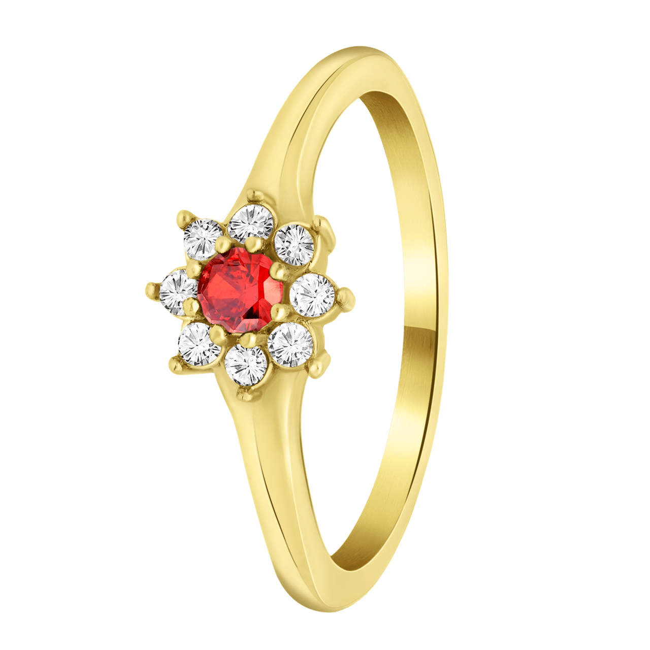 Stalen goldplated vintage ring met bloem rood