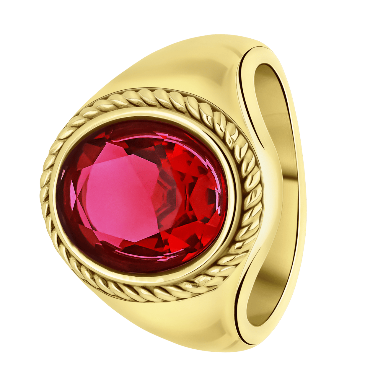 Stainless steel goldplated vintage ring met ronde roze zirkonia