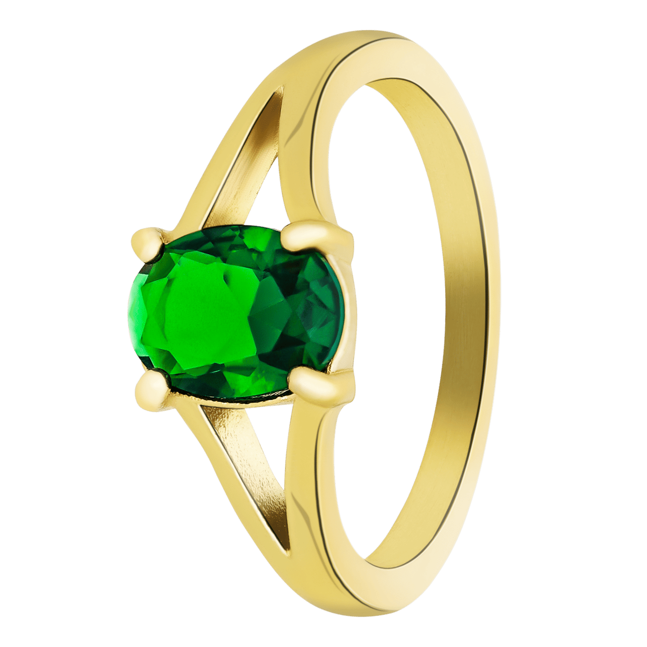 Stalen goldplated vintage ring groen