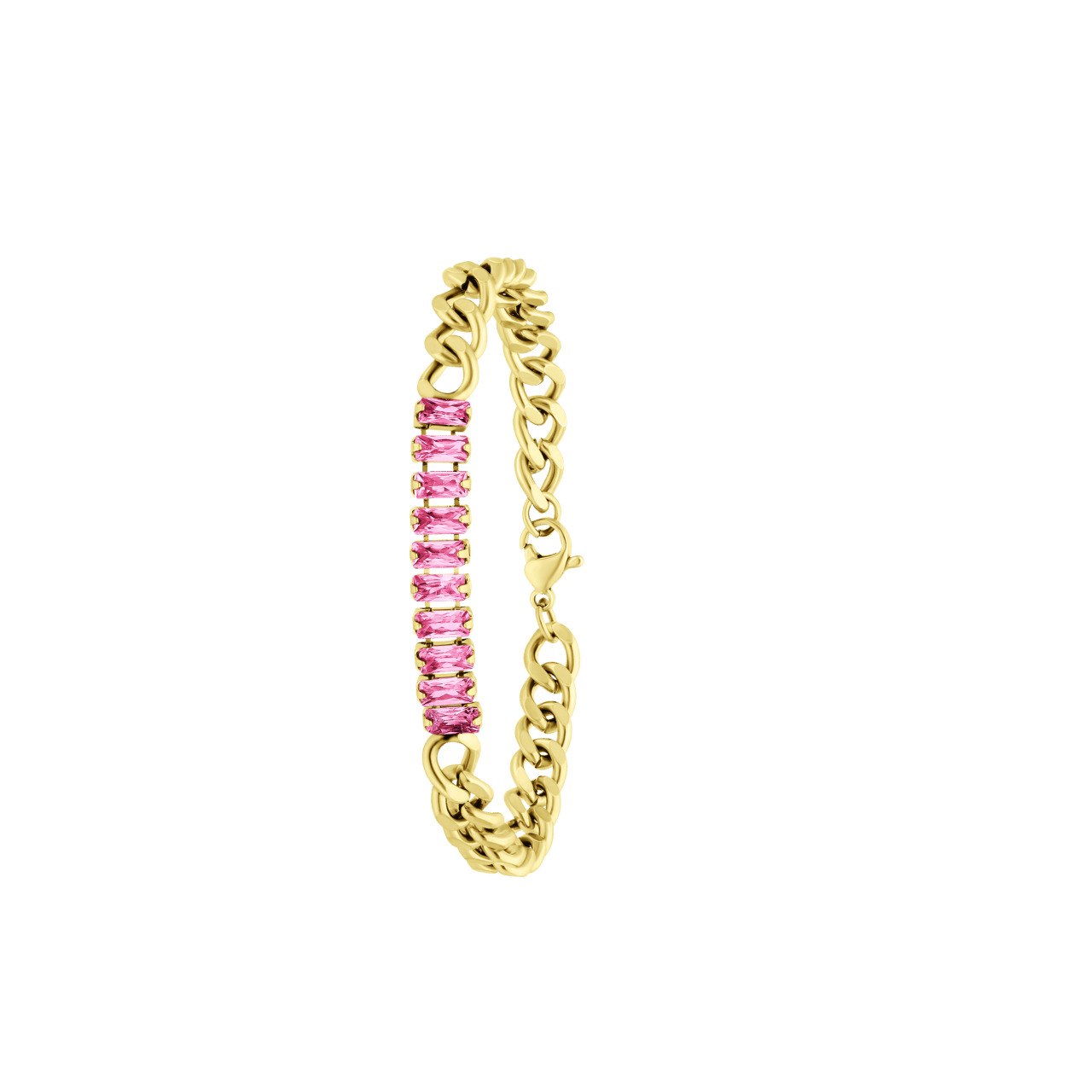 Stalen goldplated fantasiearmband met hanger met zirkonia voor dames