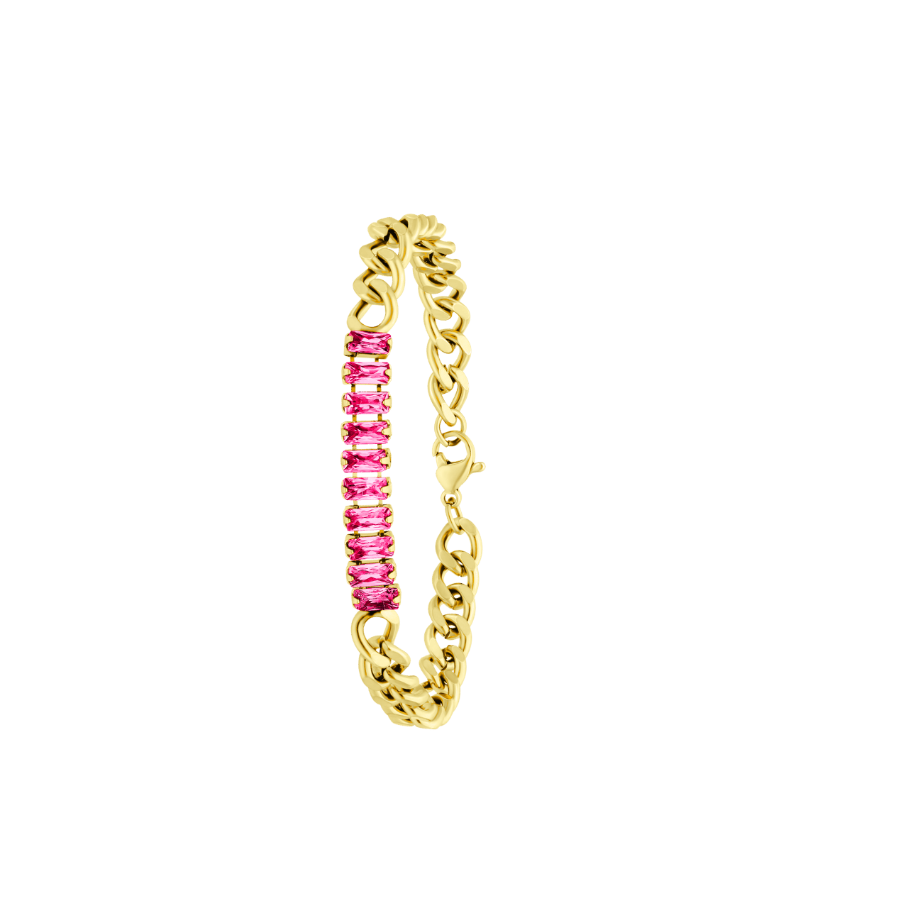 Stainless steel goldplated armband fuchsia