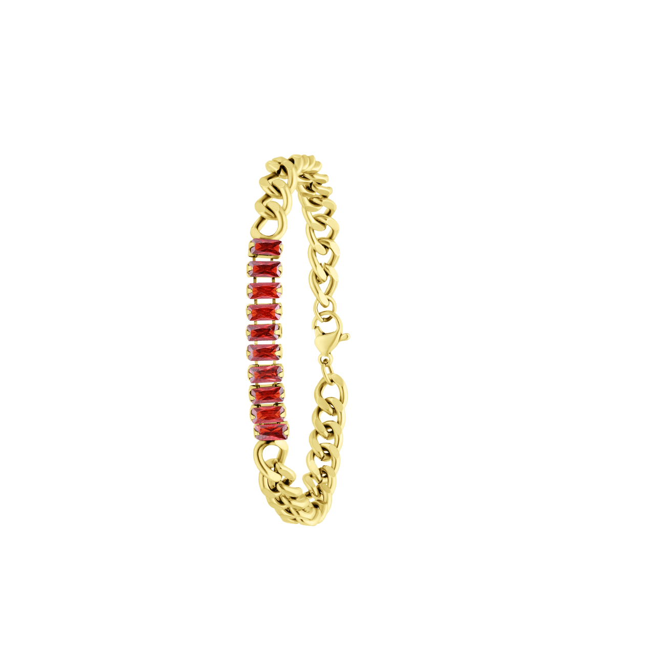 Stainless steel goldplated armband ruby