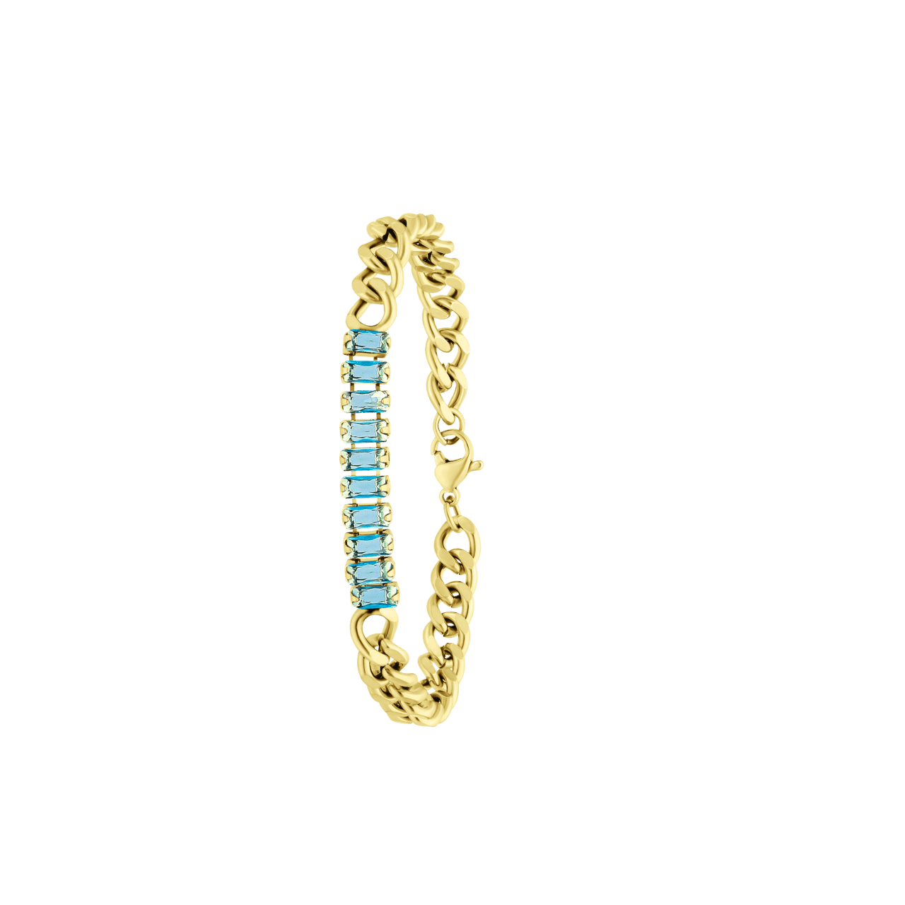 Stalen goldplated armband licht sapphire