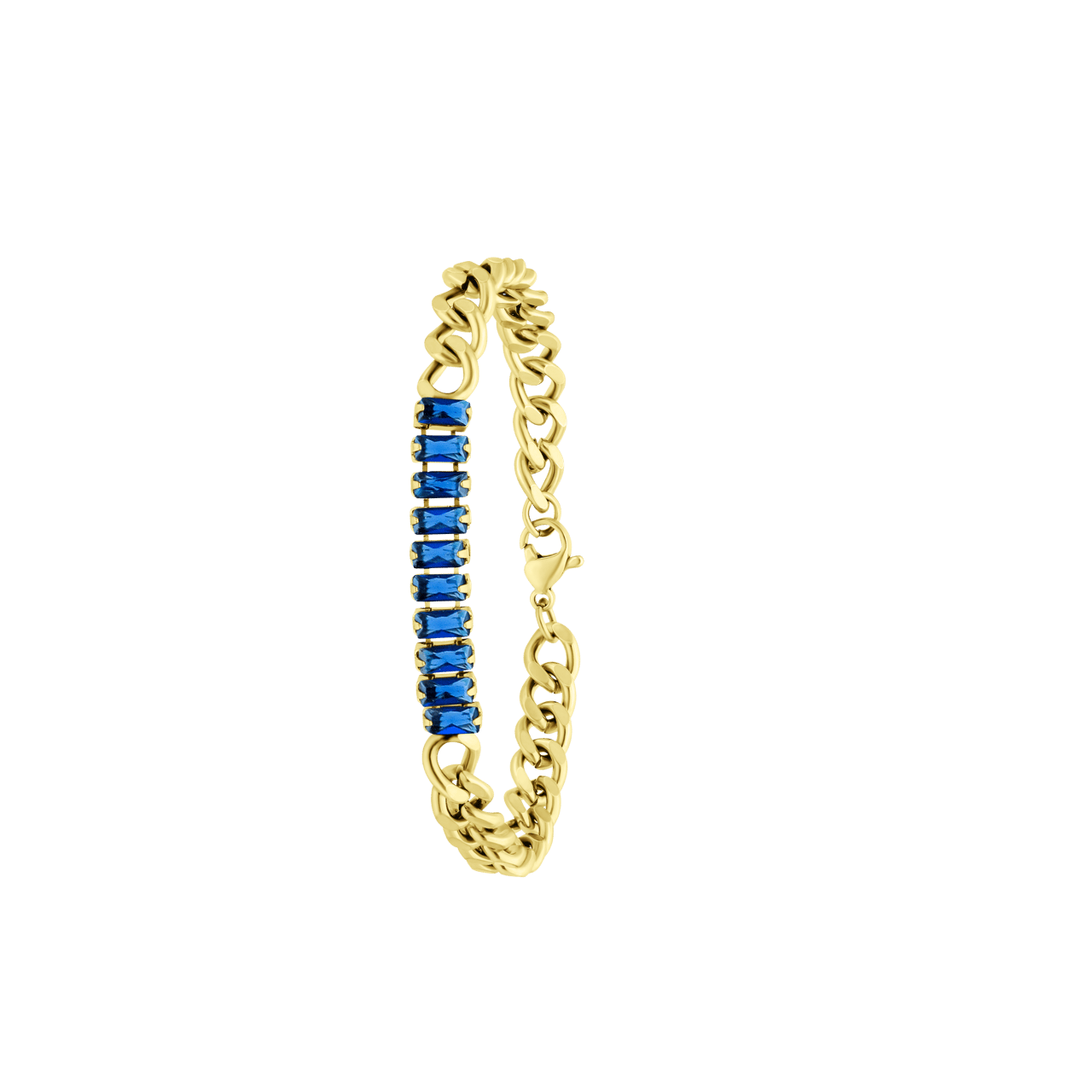 Stainless steel goldplated armband donkerblauw