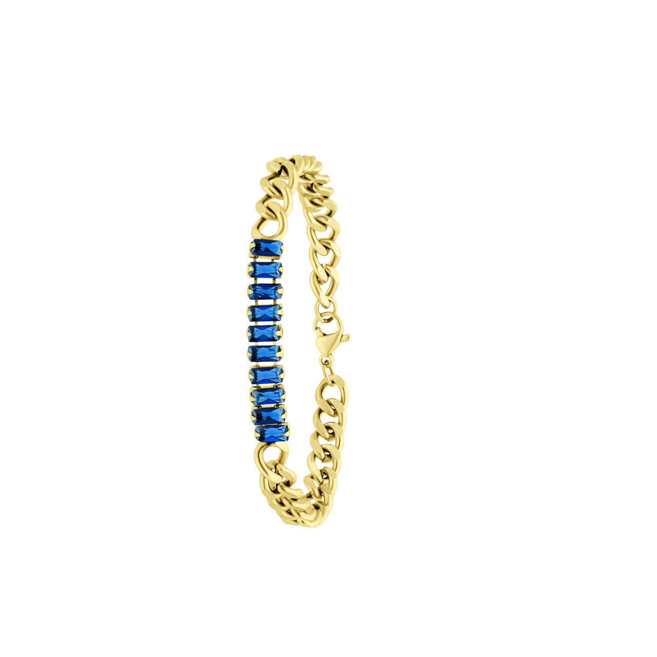 Stalen goldplated armband donkerblauw