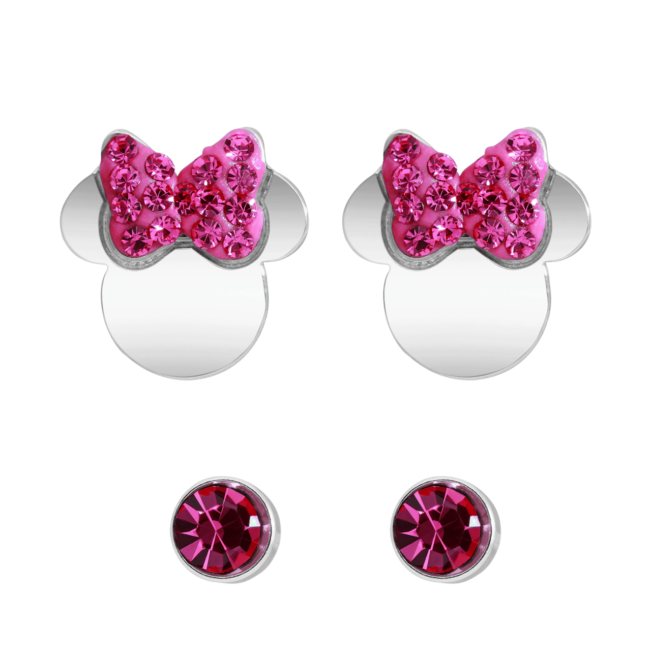 Disney stainless steel set oorknoppen 2 paar Minnie Mouse met kristal roze