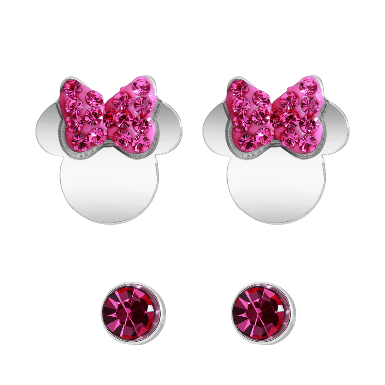 Disney stalen set oorknoppen 2 paar Minnie Mouse met kristal roze
