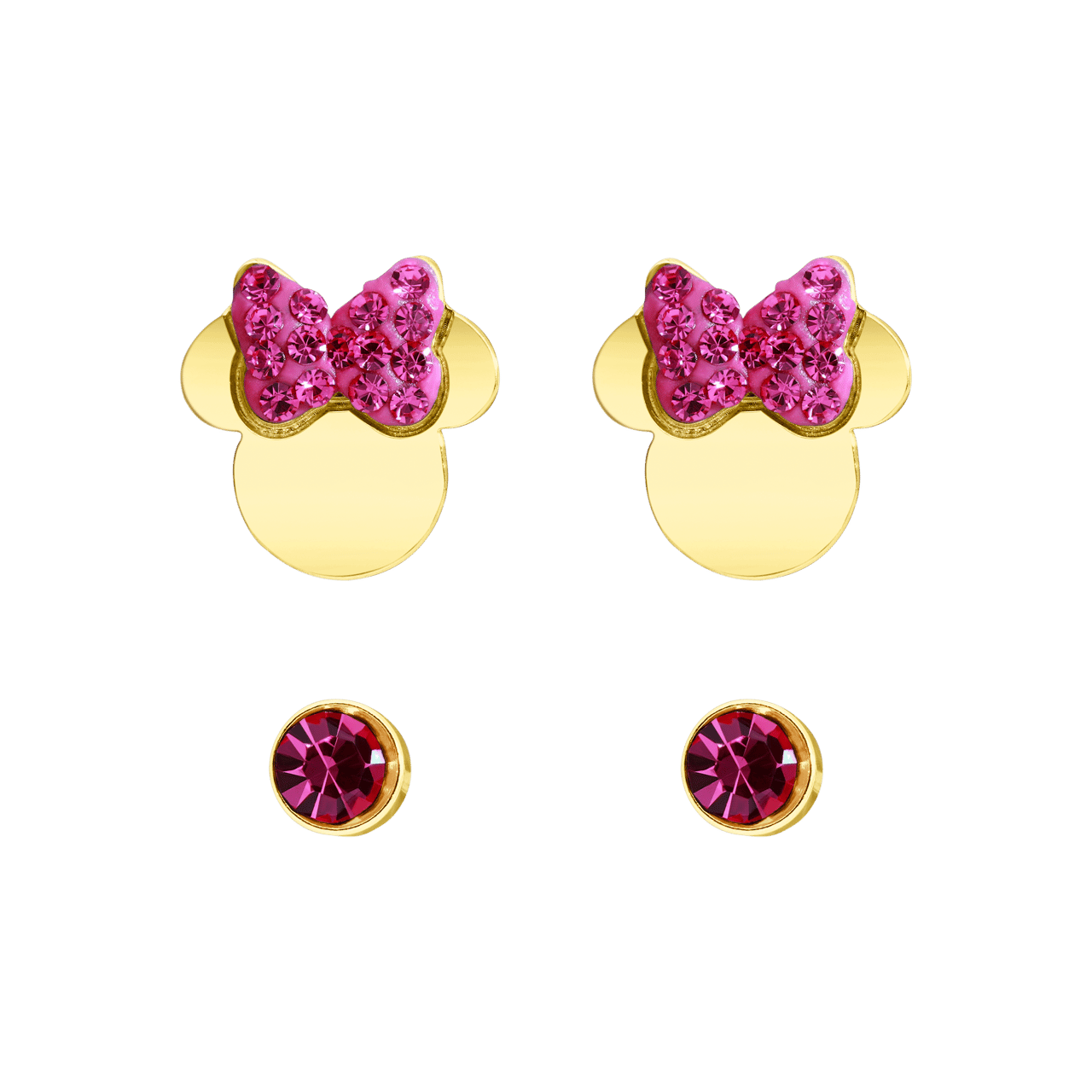 Disney stalen goldplated kinderoorbellen set Minnie Mouse met roze kristal