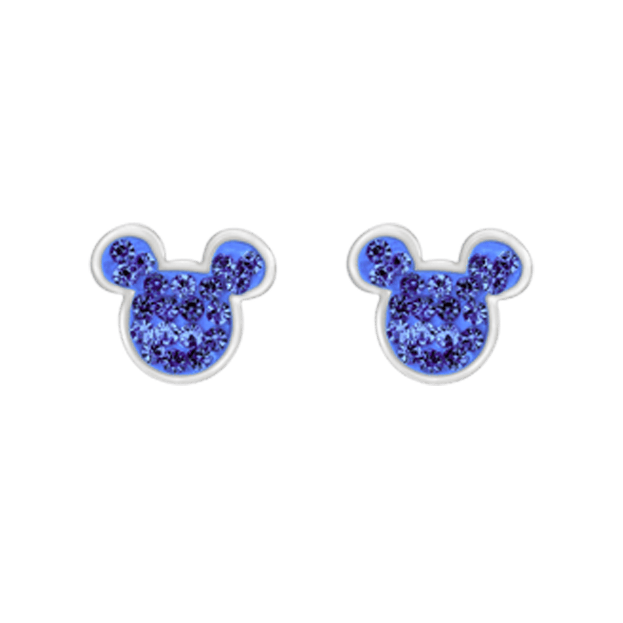 Stalen oorknoppen Mickey Mouse met licht sapphire kristal