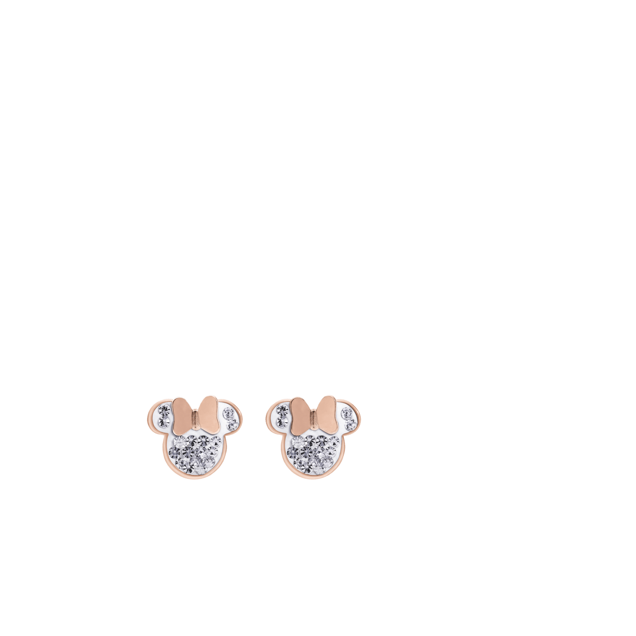 Rosévergoldete Edelstahlohrstecker Minnie Mouse mit weißem Kristall