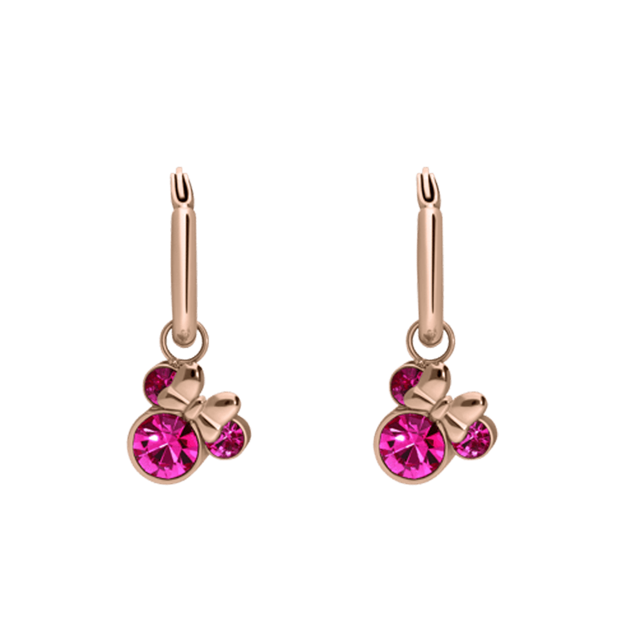 Disney stainless steel goldplated oorringen Minnie Mouse met roze kristal