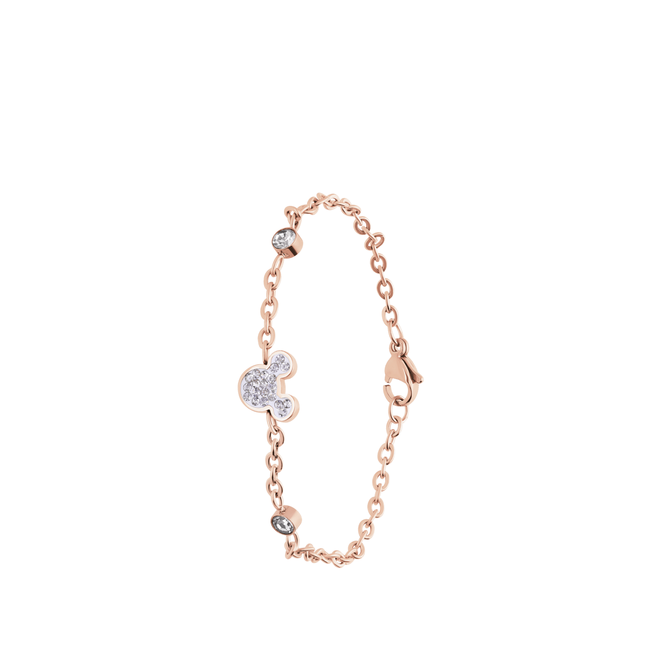 Disney stalen roséplated kinderfantasiearmband met hanger Mickey Mouse met kristal