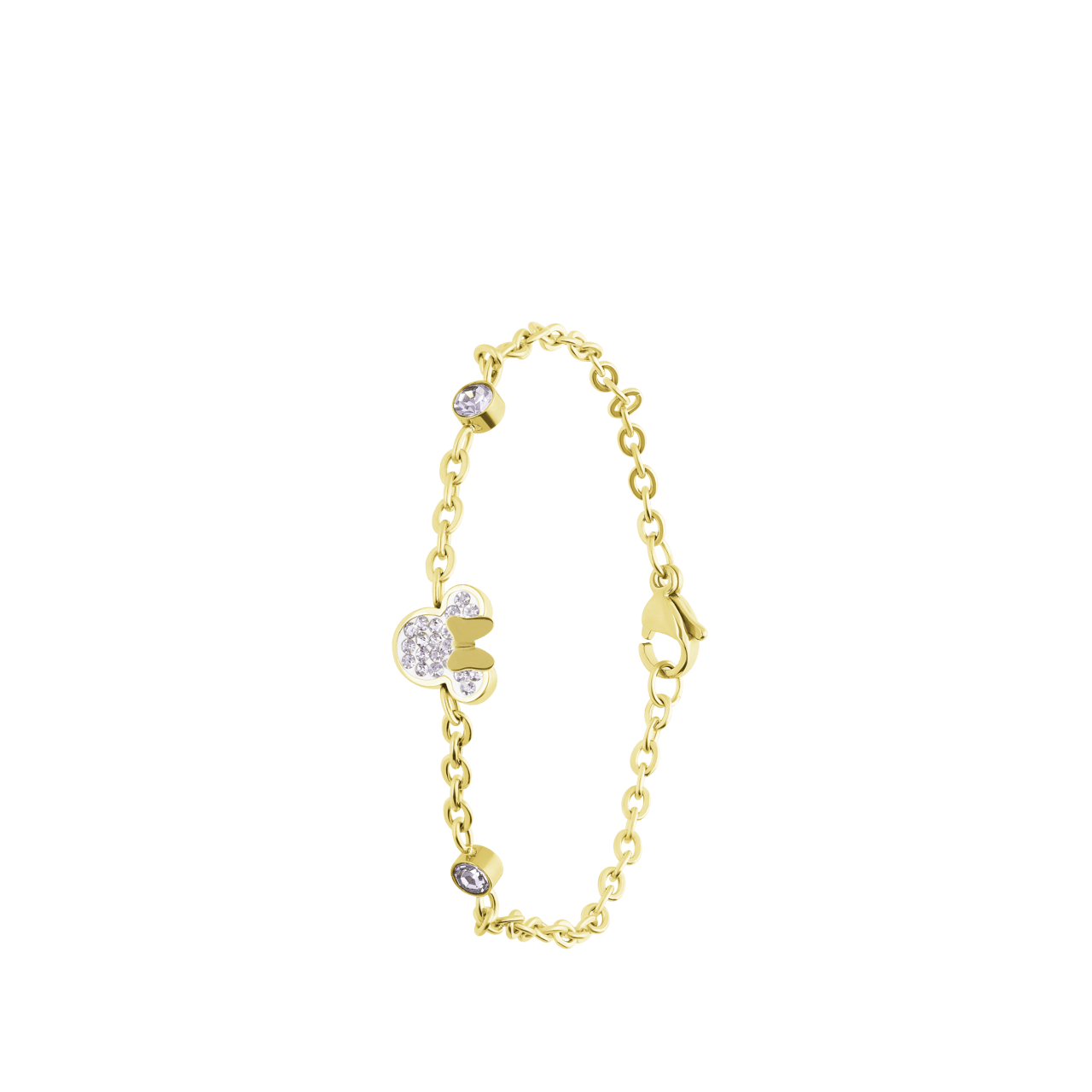 Disney stalen goldplated kinderarmband Minnie Mouse met wit kristal