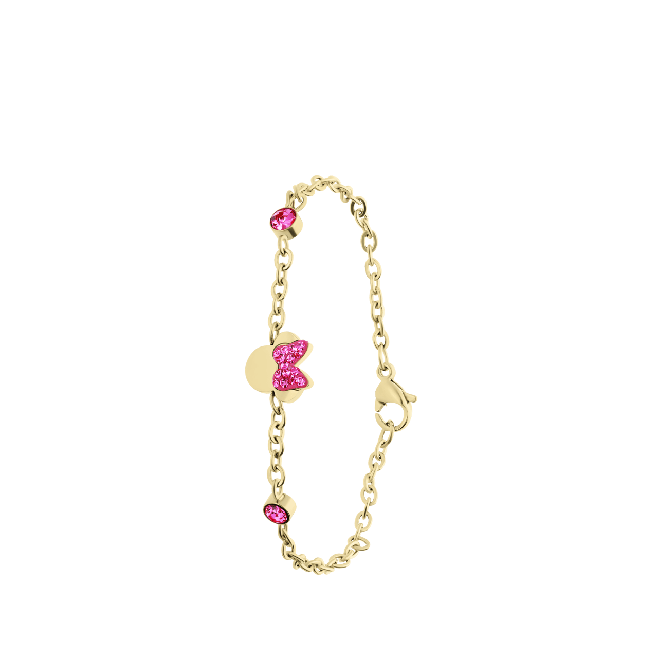 Stalen goldplated armband Minnie Mouse met roze kristal