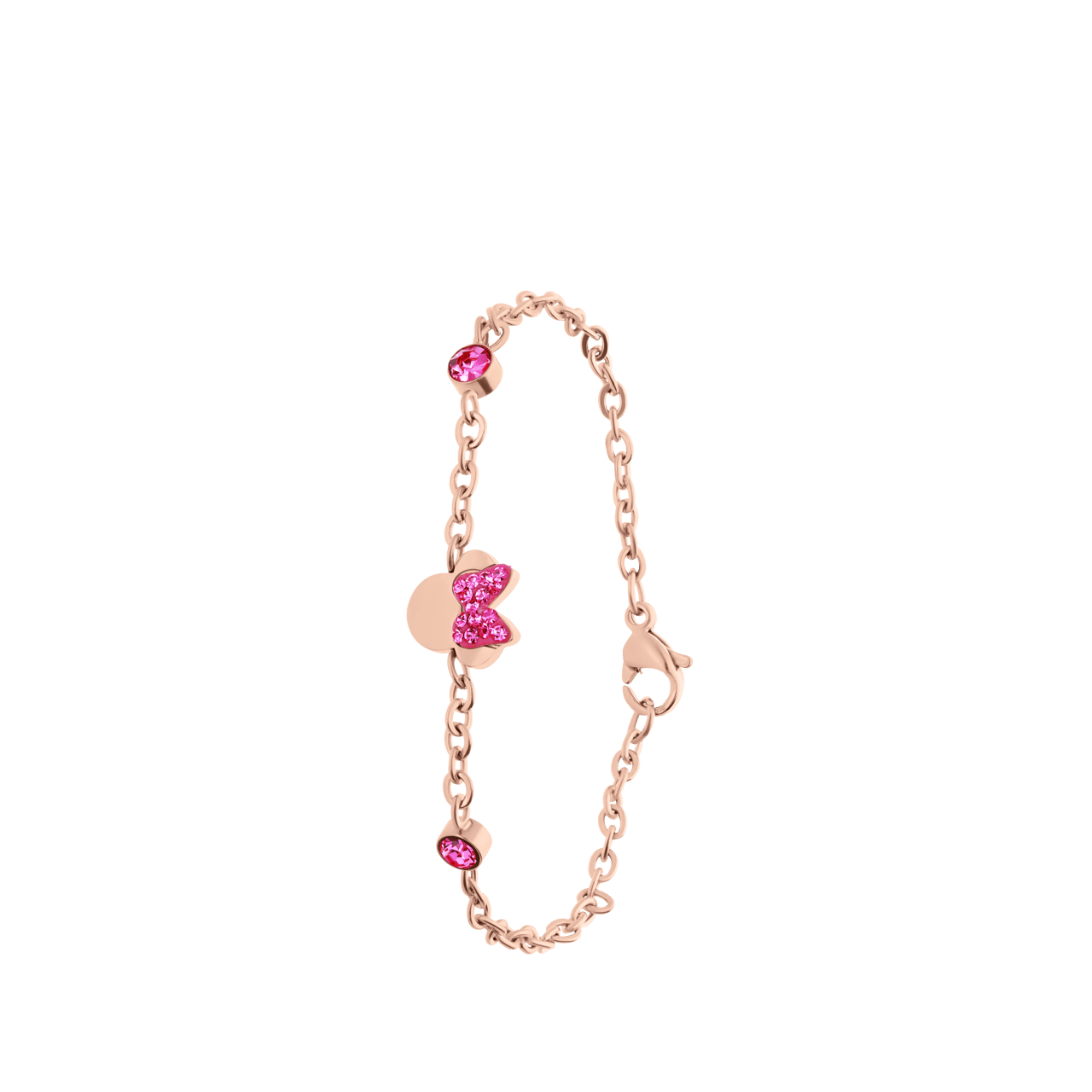 Disney stalen roséplated kinderfantasiearmband met hanger Minnie Mouse met roze kristal