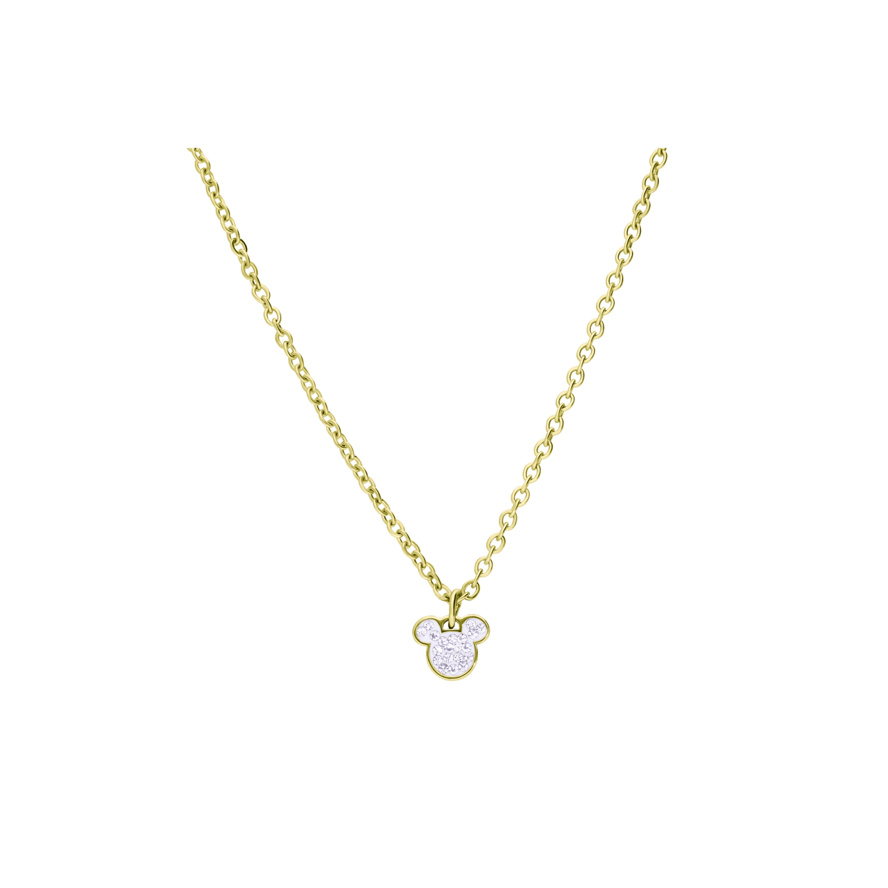 Disney stainless steel goldplated ketting Micky Mouse met wit kristal