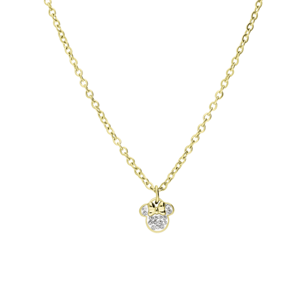 Disney stainless steel goldplated kinderketting met hanger Mickey Mouse met wit kristal