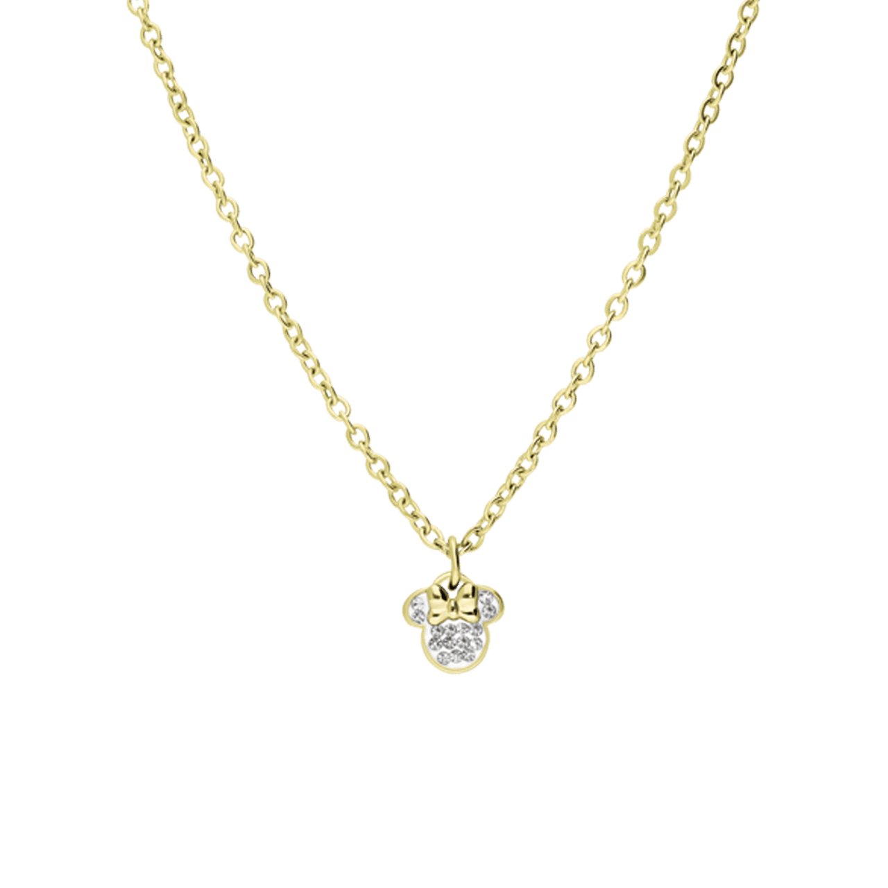 Disney stalen goldplated kinderketting met hanger Mickey Mouse met wit kristal