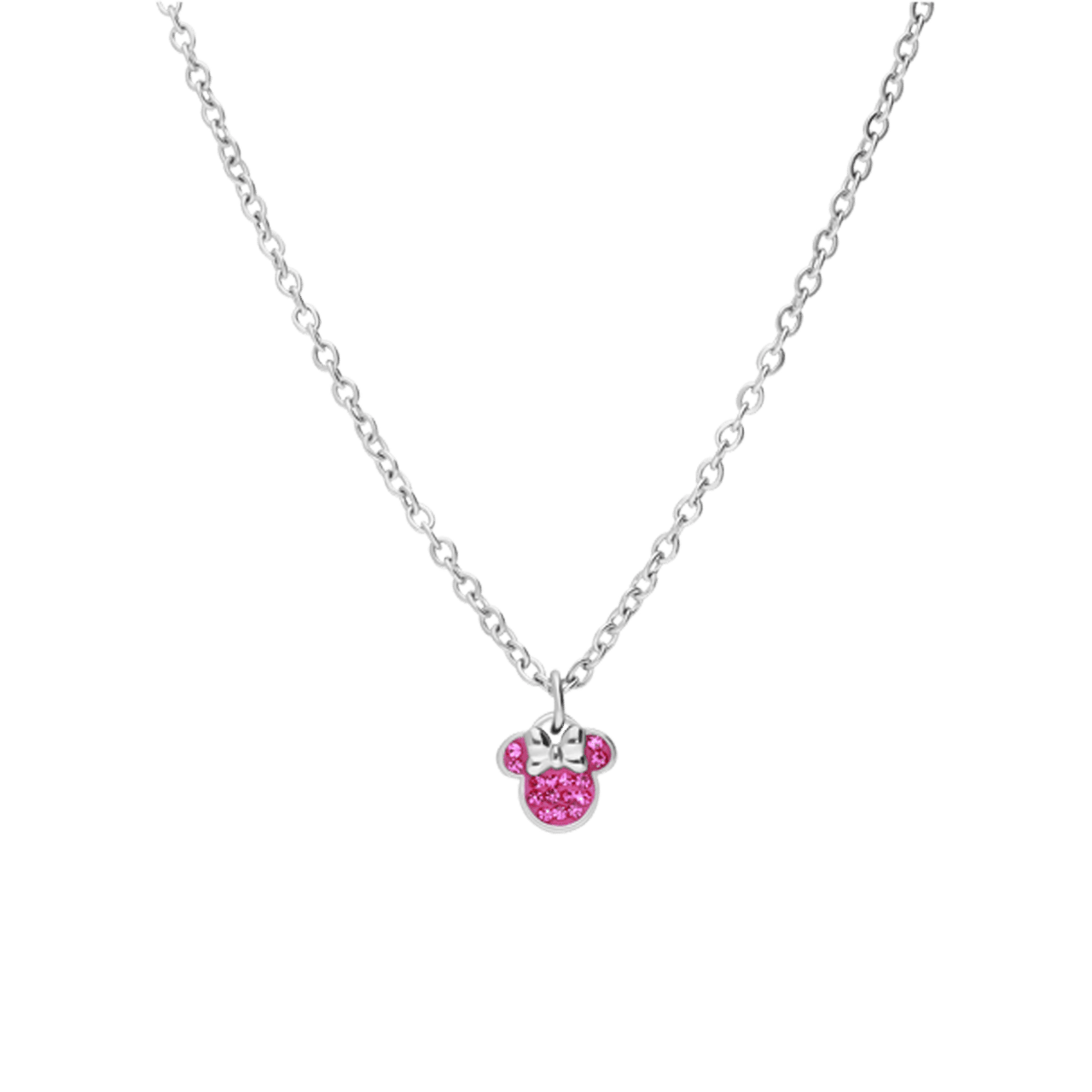 Stainless steel ketting Minnie Mouse met roze kristal