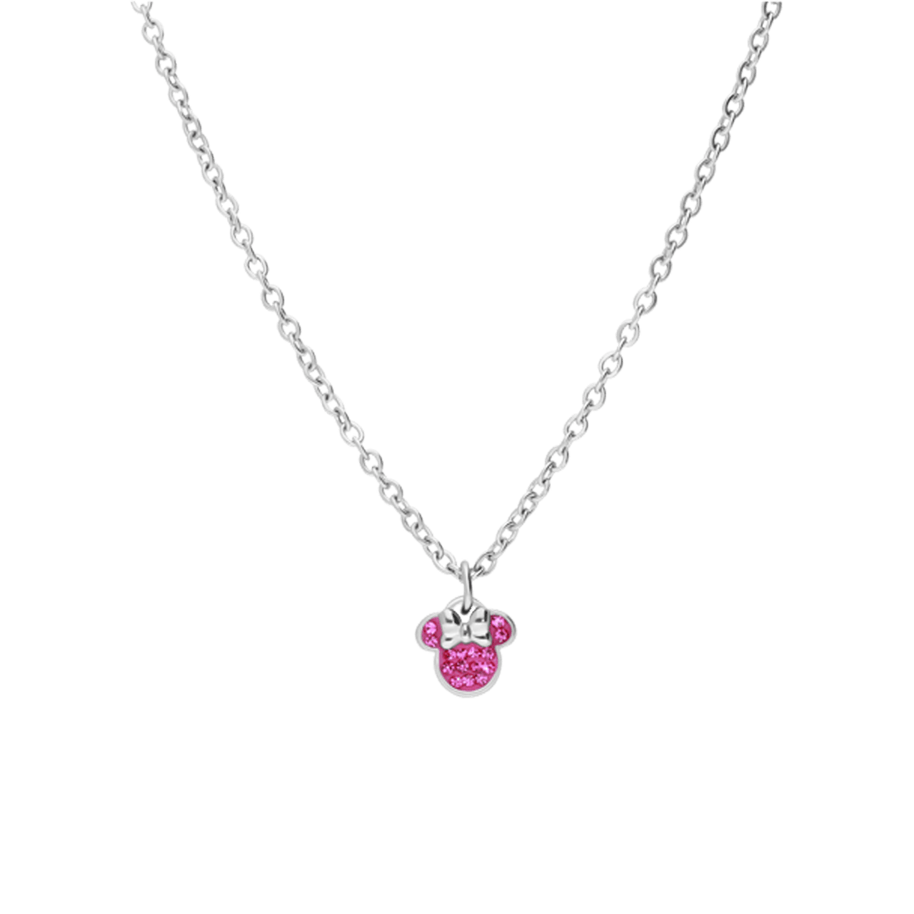 Stalen ketting Minnie Mouse met roze kristal