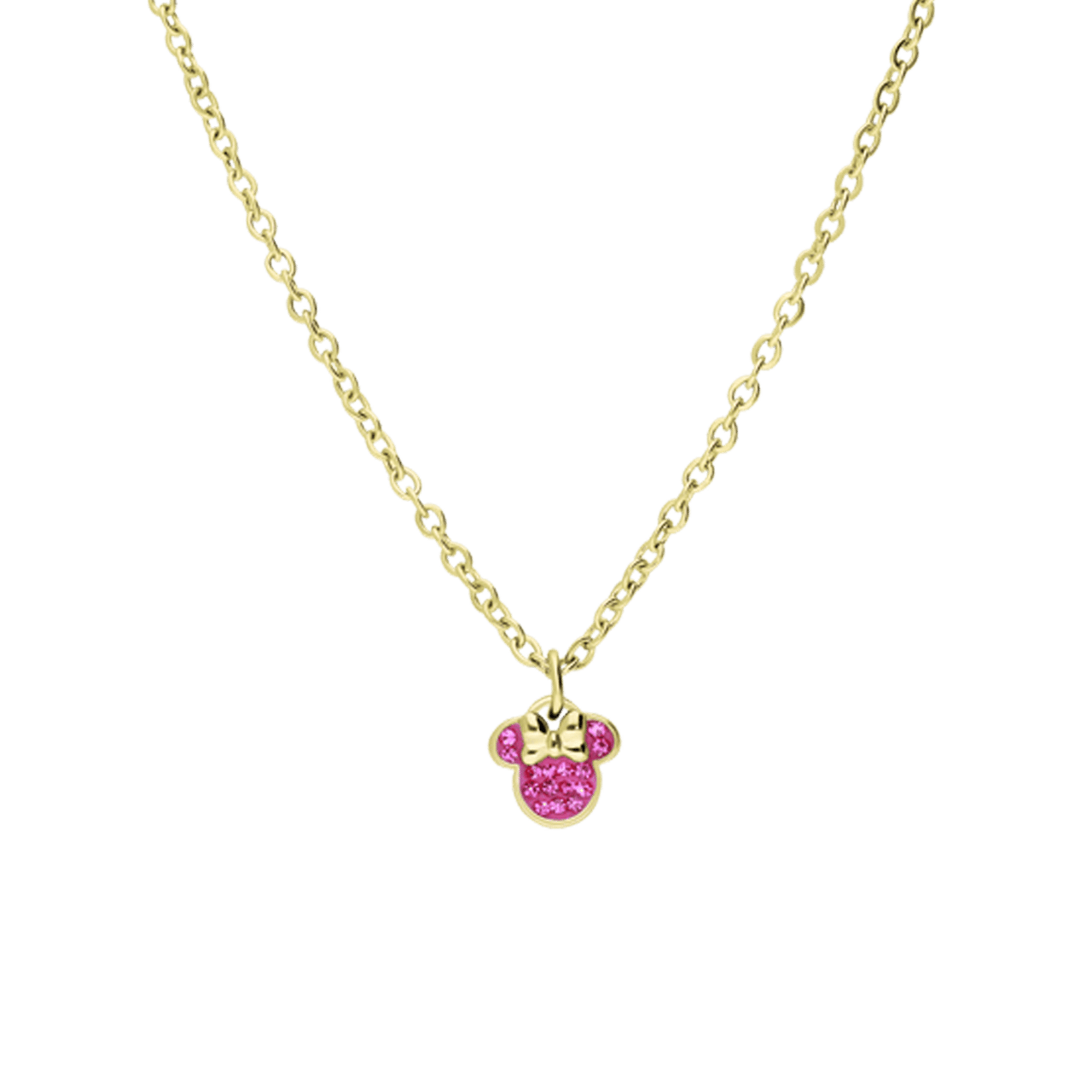 Disney stainless steel goldplated ketting Minnie Mouse met roze kristal