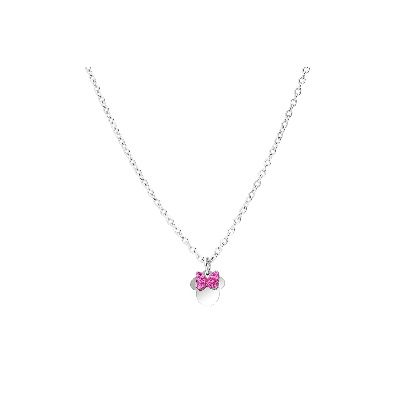 Disney stainless steel ketting Minni Mouse met roze kristal strik