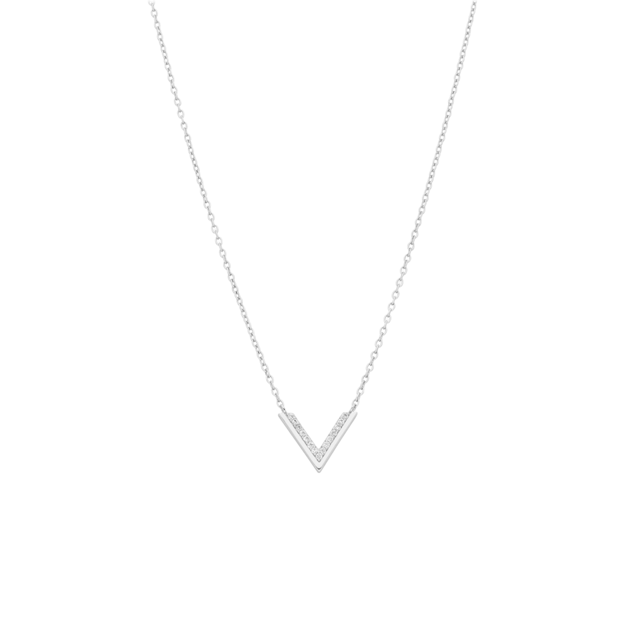Silberne Halskette rhodiniert V-Design mit Zirkonia