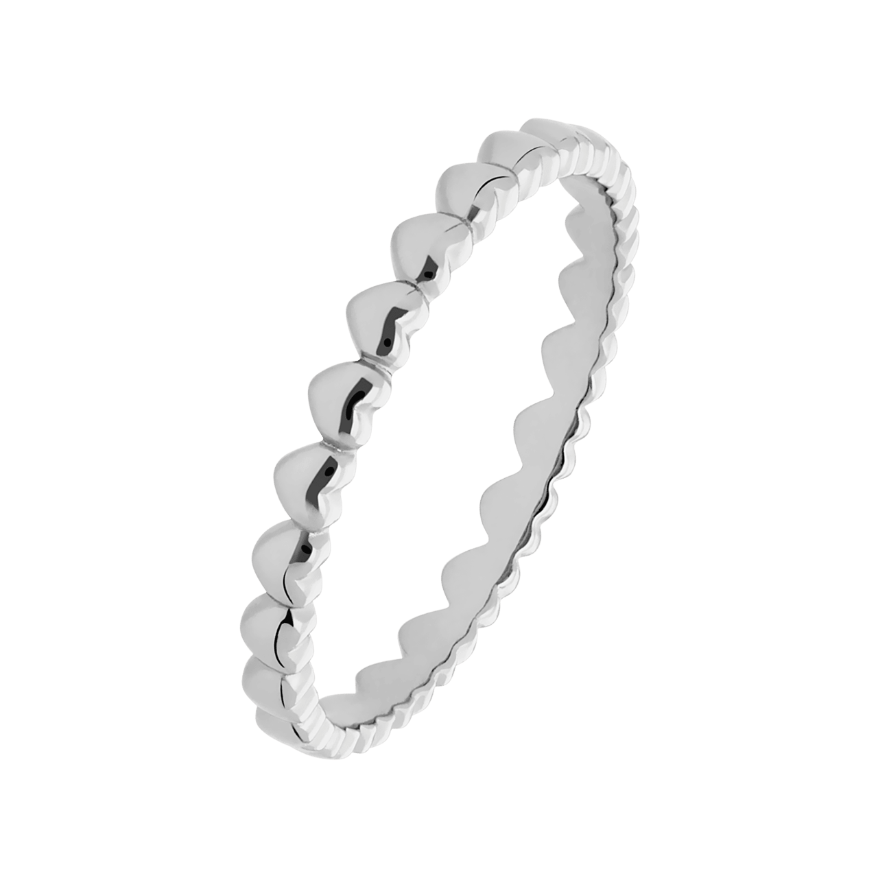 Silberner, rhodinierter Ring mit kleinen Herzen