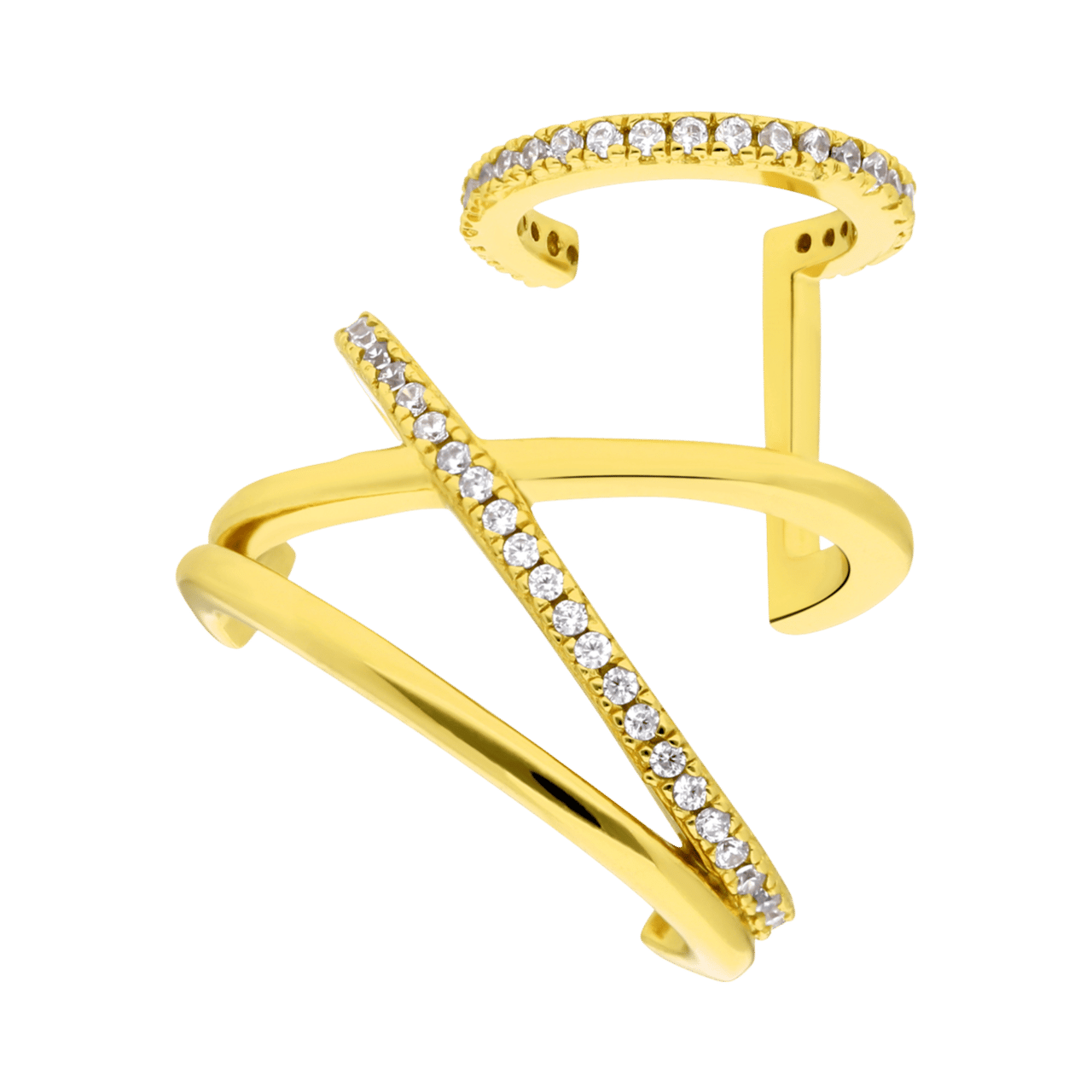 Zilveren goldplated dubbele earcuff met zirkonia 