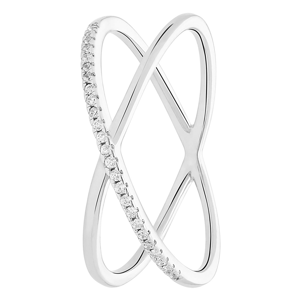 Silberner Ring gekreuztes Design mit Zirkonia