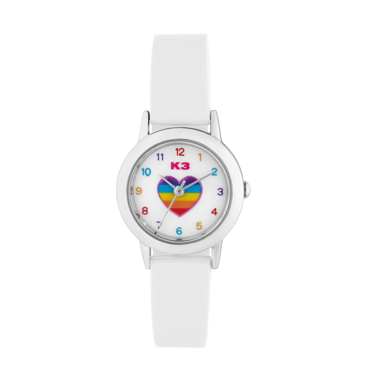 K3 Kinder Horloge Hart Met Rubberen Band Wit