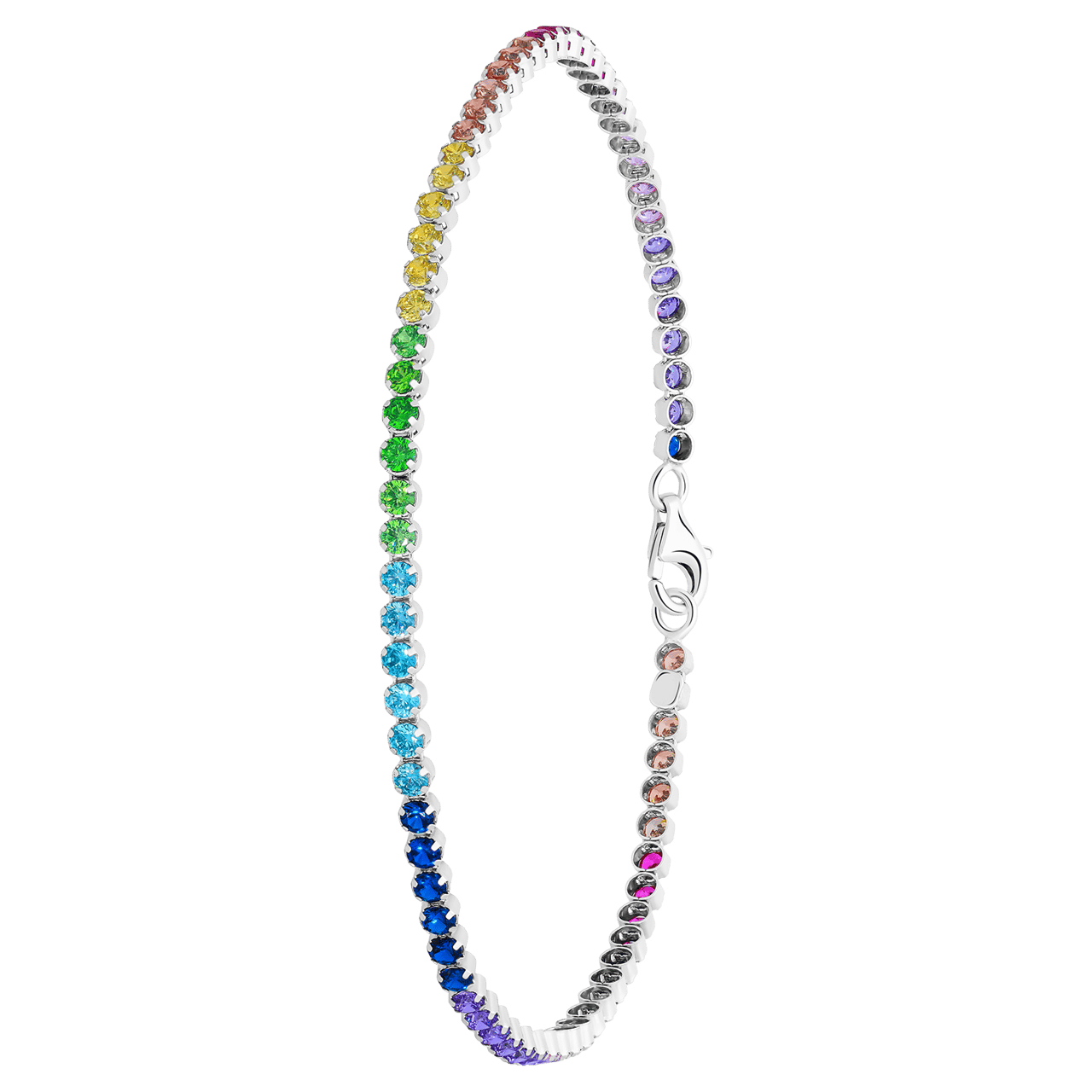 Zilveren tennisarmband met zirkonia regenboog