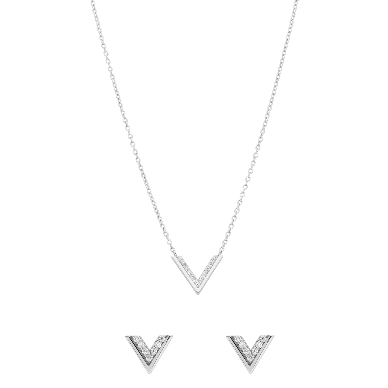 Silberfarbenes Schmuck-Set V-förmiges Design Zirkonia