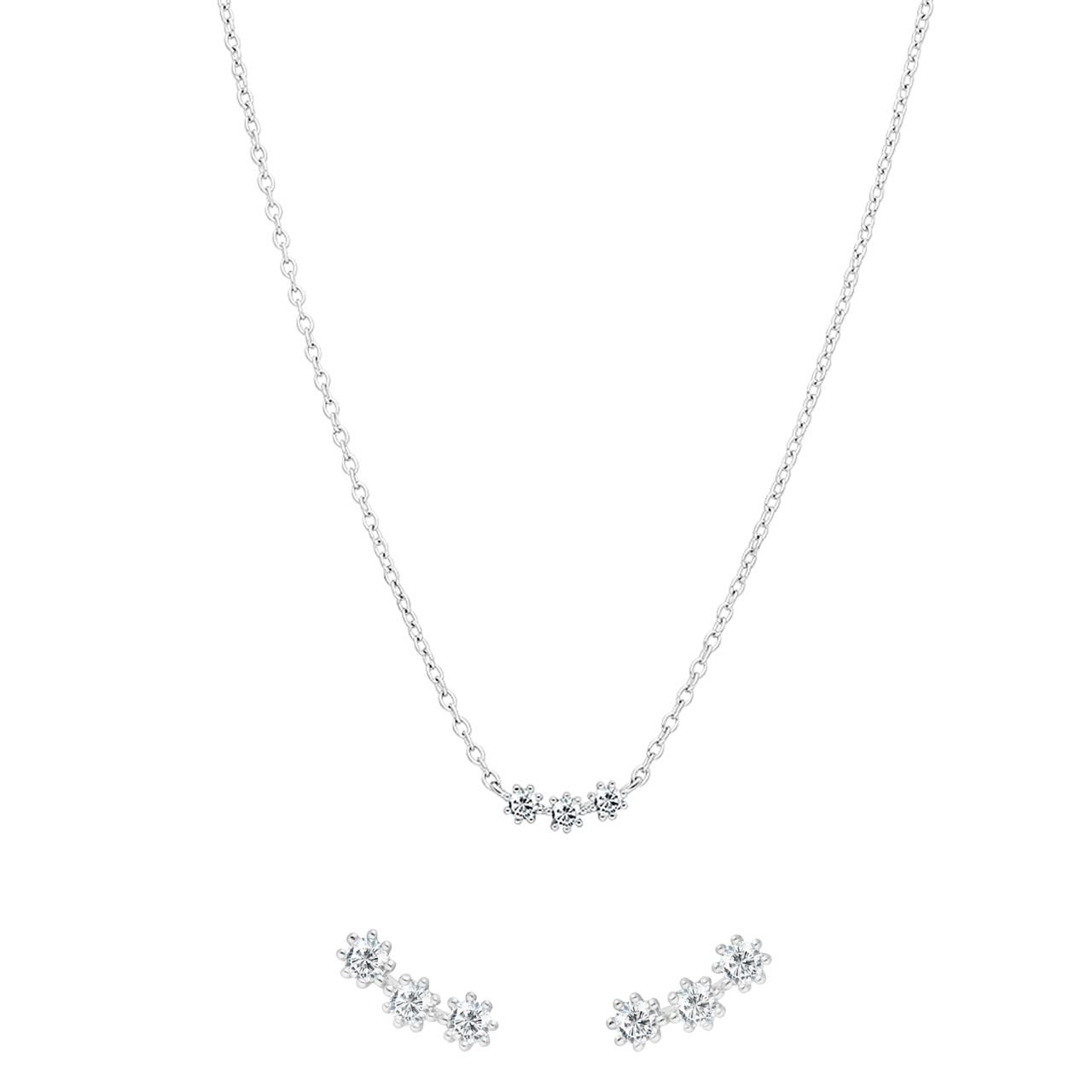 Silbernes Schmuck-Set Halskette und Ohrringe Zirkonia
